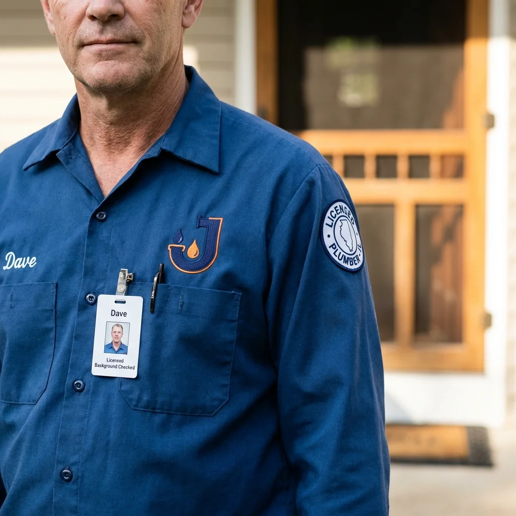 Licensed plumber showing ID badge in North Richland Hills, TX