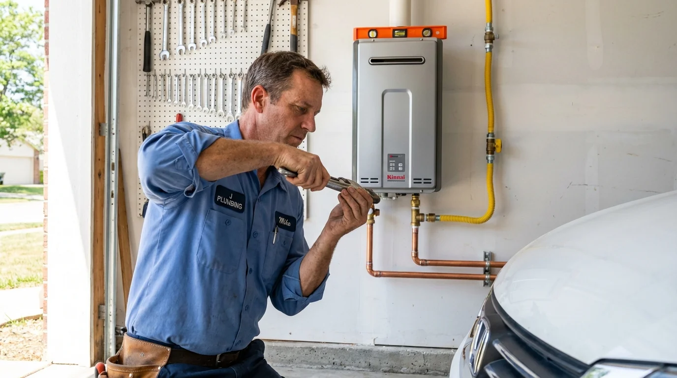 Tankless water heater installation by a Johns Plumbing LLC plumber in North Richland Hills
