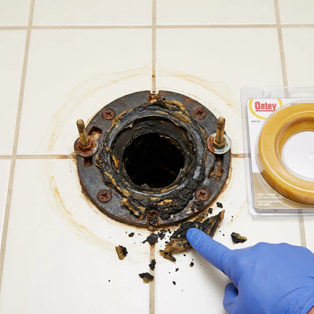 Failed wax ring showing water seepage at the base of a toilet in a North Richland Hills, TX home