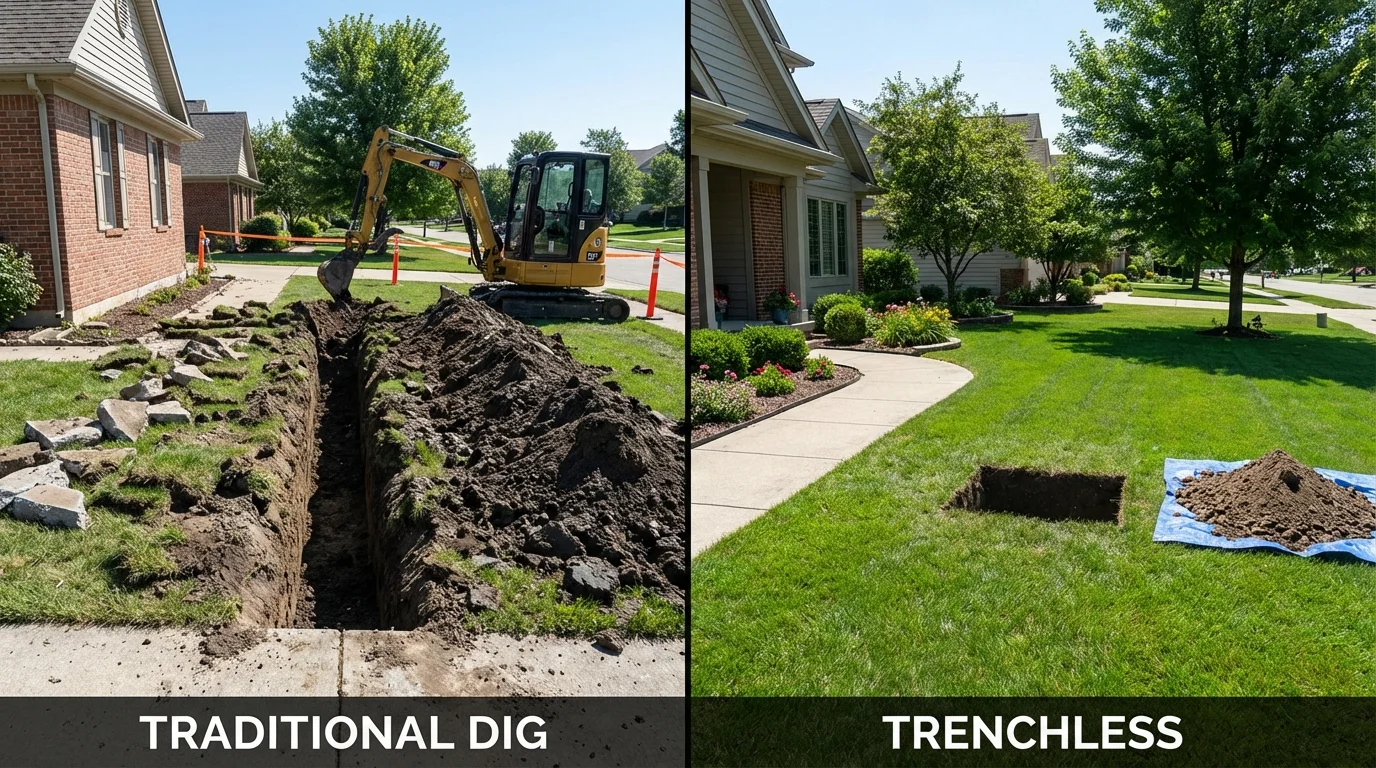 Trenchless sewer repair with minimal yard damage versus traditional excavation in North Richland Hills, TX